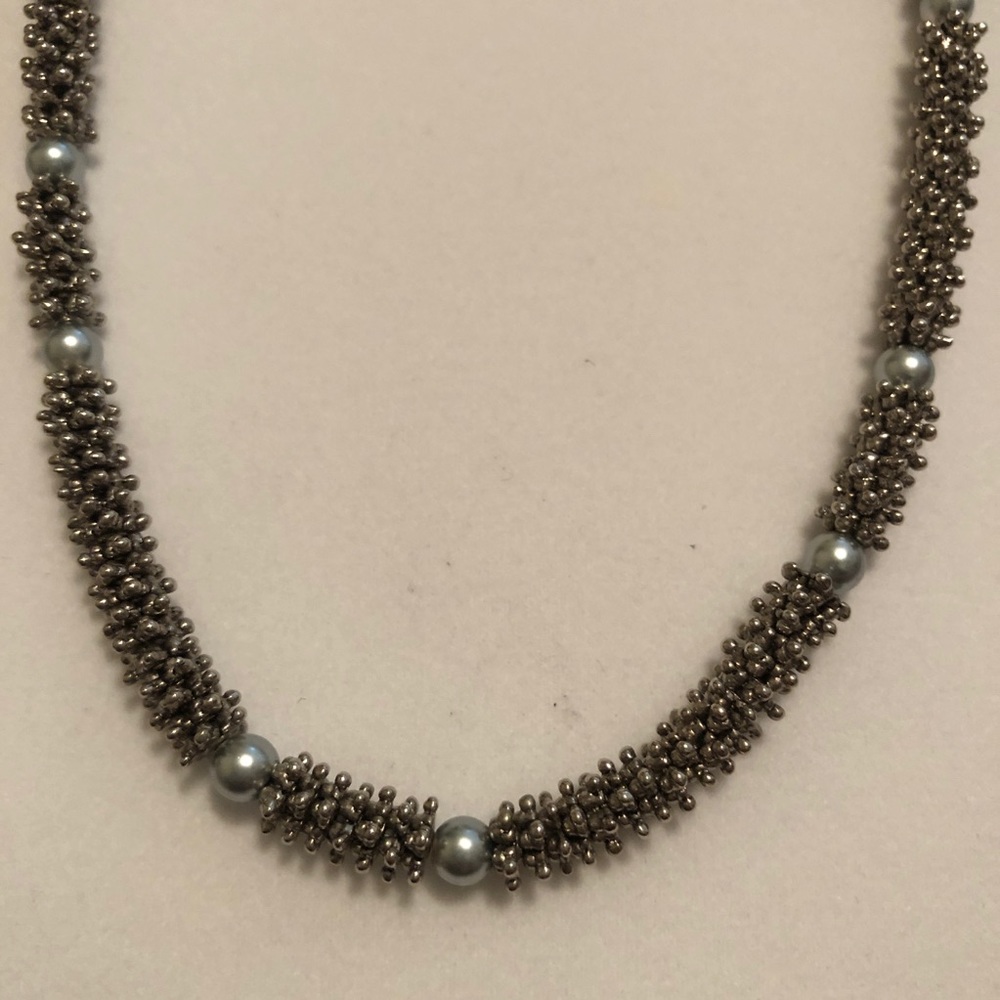 Silver tone spacer & bead necklace. - Picture 4 of 6